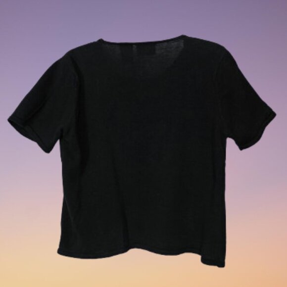 Kathie Lee Black Clasp Short Sleeve Top w/ Built In Undershirt - L - Picture 2 of 7